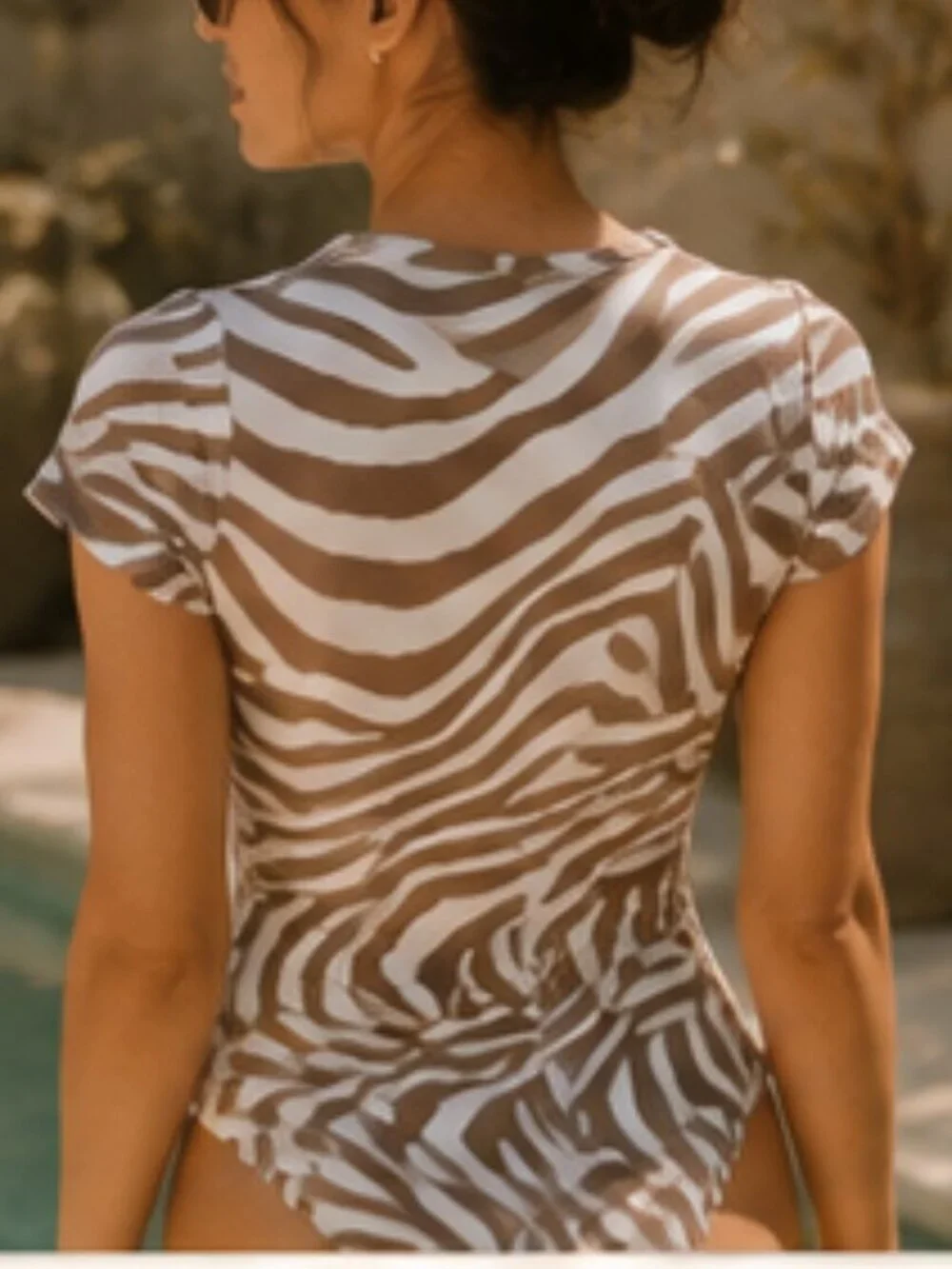 Michael Kors Zebra One Piece Swimsuit Zip Front Animal Print Resort